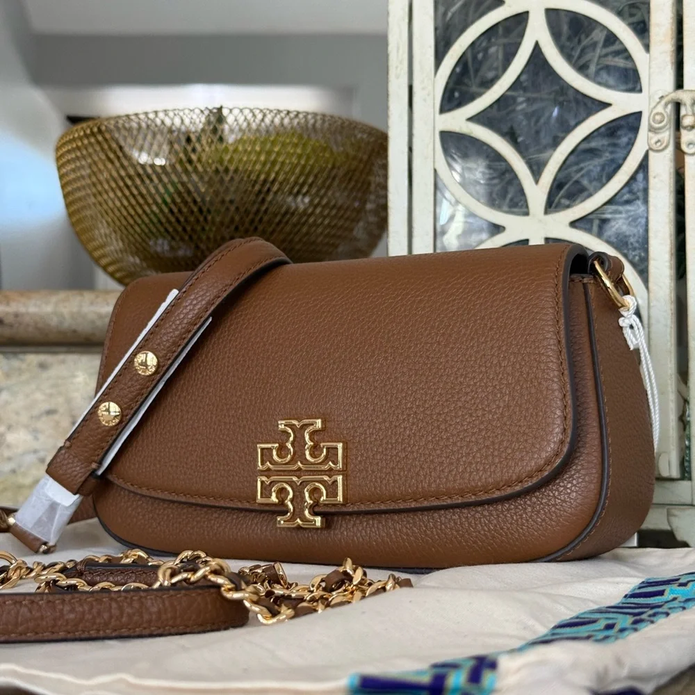 Tory Burch BRITTEN CONVERTIBLE CROSSBODY Leather Shoulder in moose color